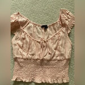 Women's pink and white ruffled cropped tee